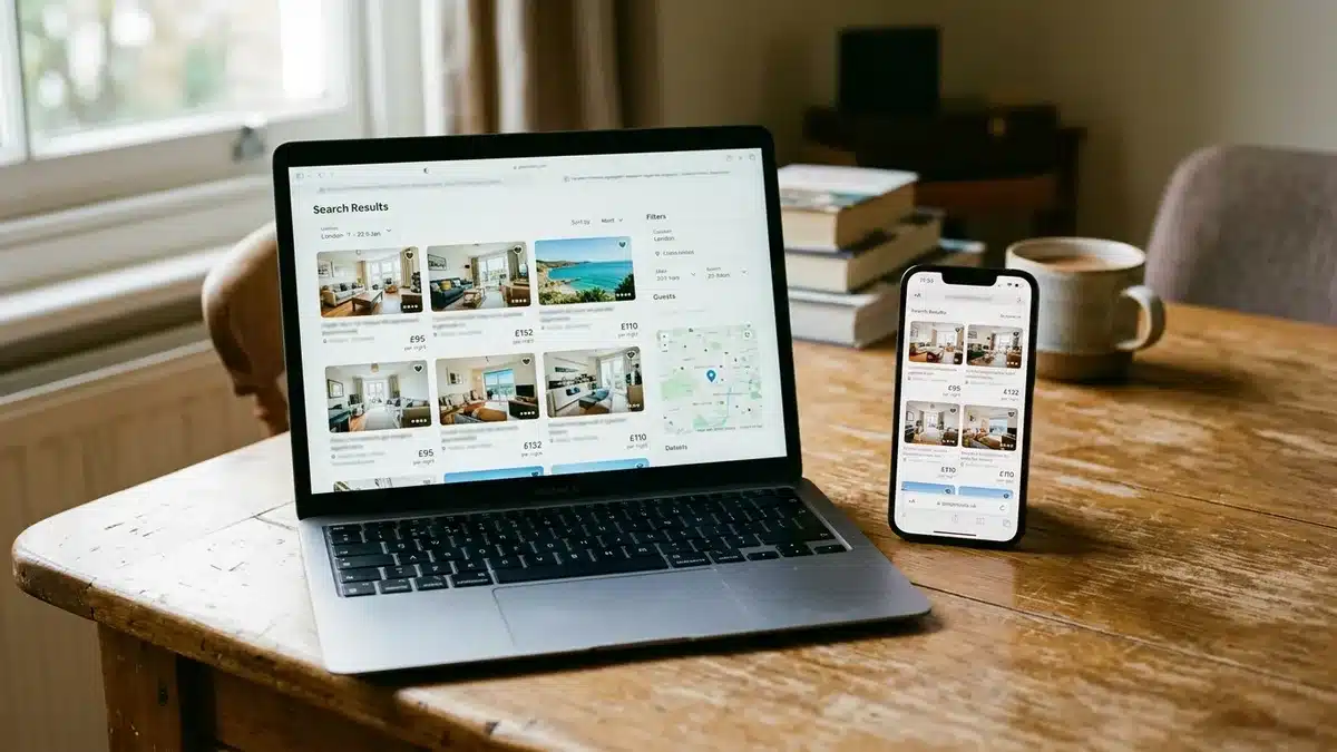 best search engine for vacation rentals comparison results on laptop screen