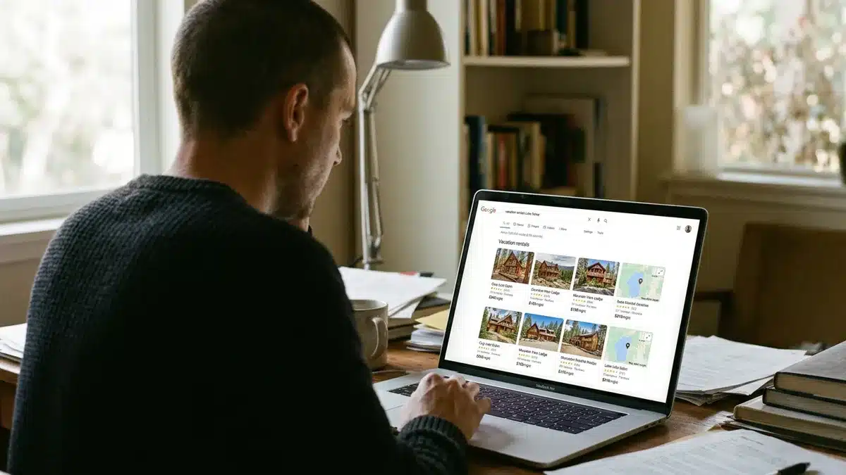 Google Vacation Rentals search results showing how to get listed on Google Vacation Rentals