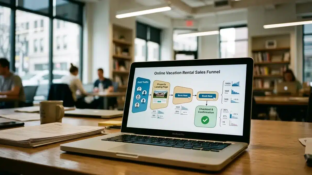 Short term rental digital marketing funnel from traffic to direct booking