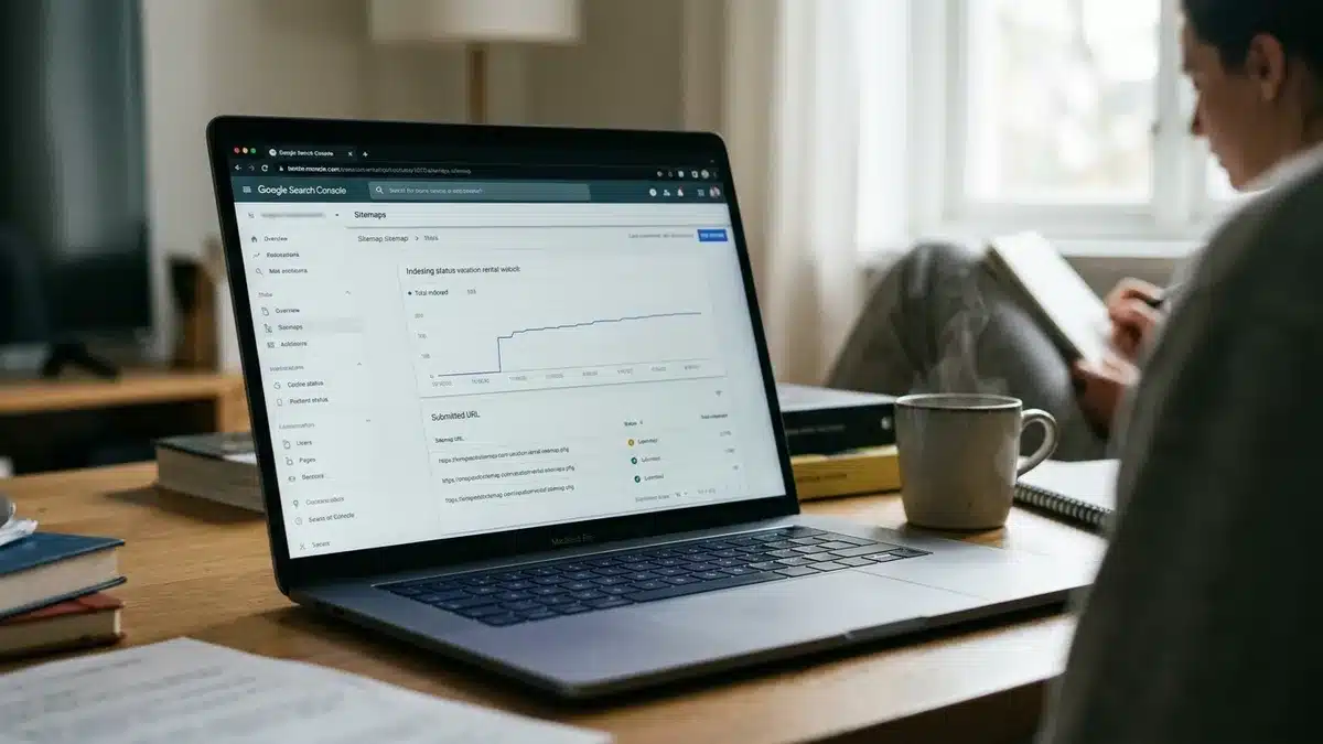 Google Search Console dashboard tracking how to rank a website on Google for a direct booking site