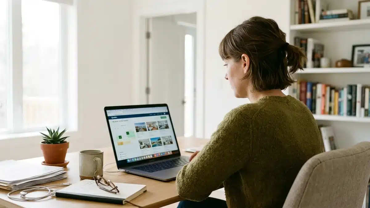 Host reviewing a website for vacation rental with live availability synced from their PMS
