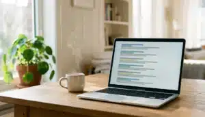 Laptop screen showing an abstract search results layout, illustrating how to get listed on Google Vacation Rentals