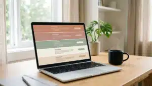 Laptop screen showing an abstract timed email sequence layout, illustrating how to re-engage past vacation rental guests