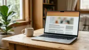 Laptop displaying an abstract website layout, illustrating how to increase direct bookings with content marketing