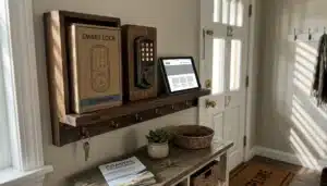 Smart lock and tablet showing a direct booking website layout, illustrating how to reduce Airbnb dependence