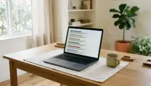 Laptop screen showing blurred search-result rows, illustrating why a website is not ranking well