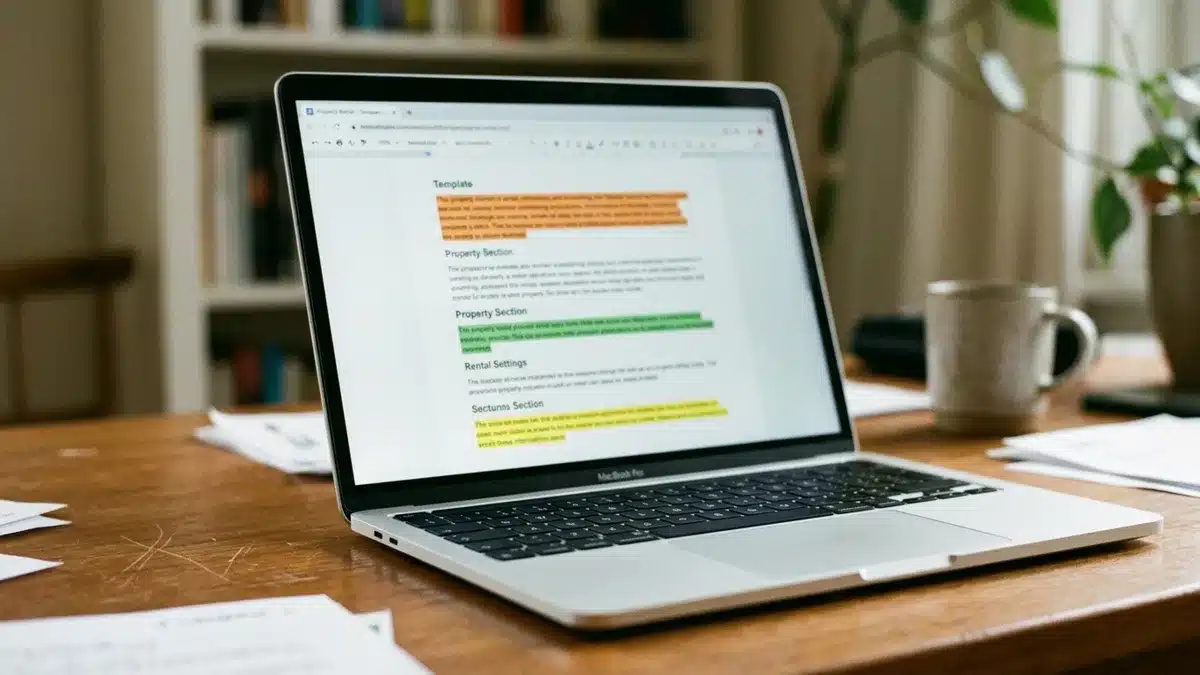 Rental listing description examples template on a laptop screen
