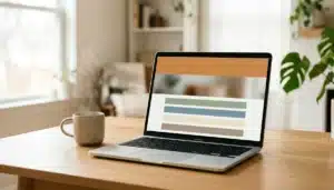 Laptop displaying an abstract booking website layout, illustrating direct booking short term rental setup