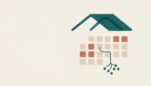 Abstract illustration of rooftop shapes linked to a calendar grid, symbolizing how to create a website like Airbnb with WordPress