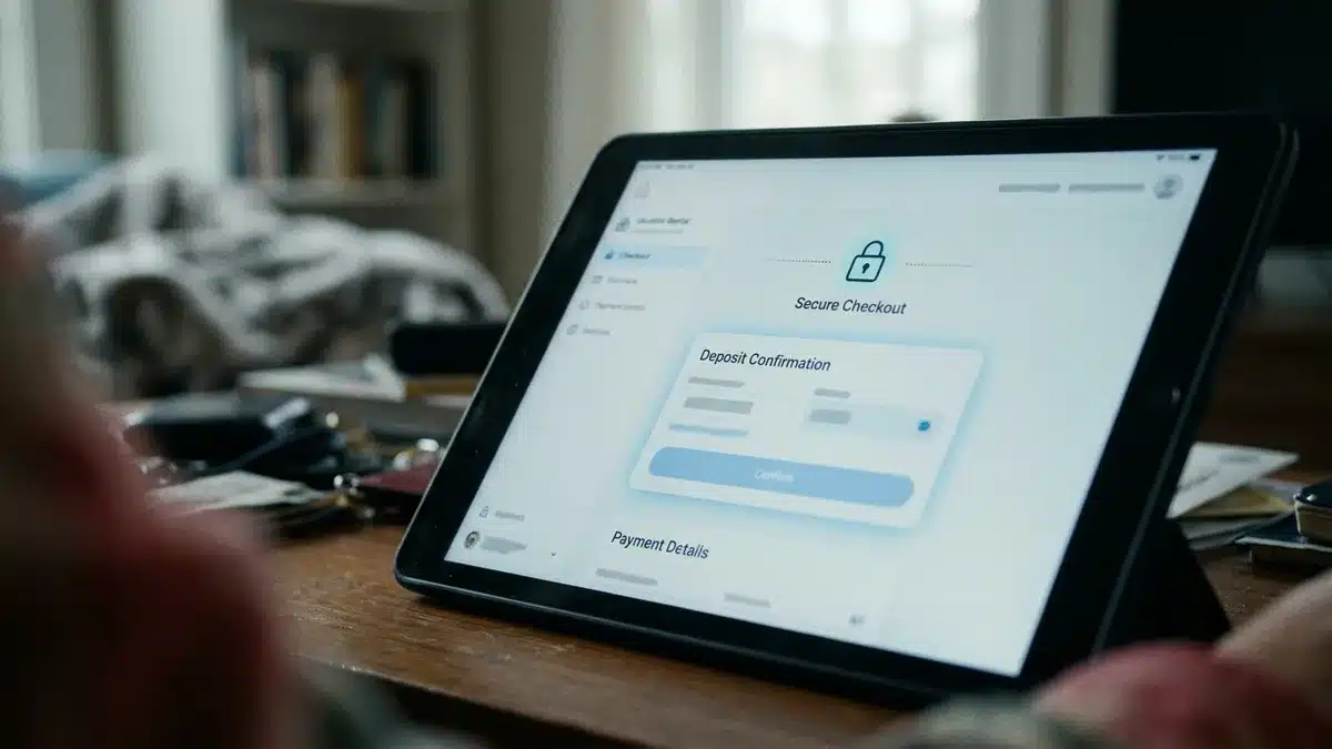 Secure checkout screen on a direct booking tools website