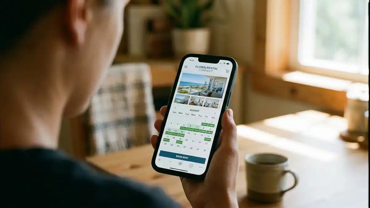 Holiday let website builder showing mobile booking calendar