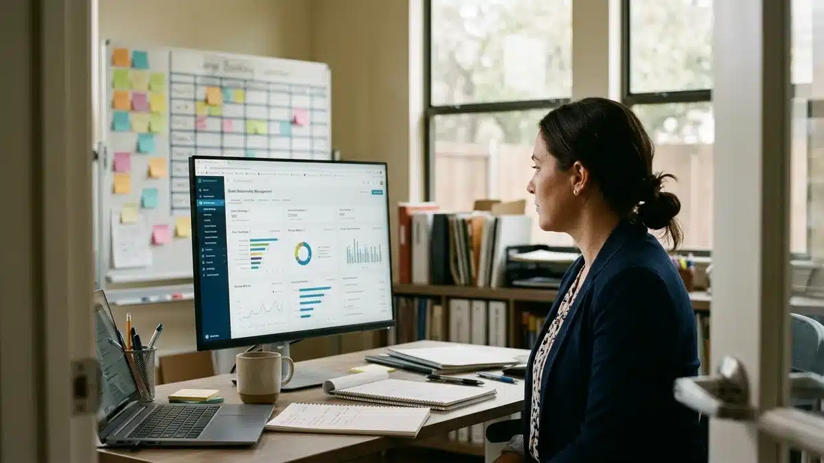 Host reviewing a direct booking CRM dashboard after launching an Airbnb website builder