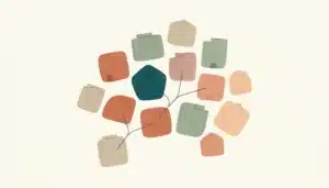 Abstract flat tiles representing AI content creation for vacation rental listings and messaging