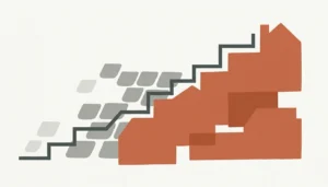 Abstract illustration of a rising line and rooftop shapes symbolizing how hotels grew direct bookings 30%