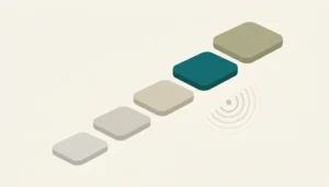 Flat vector illustration of rising tiles and radiating arcs symbolizing how to get into Airbnb hosting steps