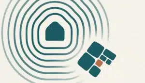 Abstract house shape with radiating arcs illustrating whether hosts should list on Google Vacation Rentals