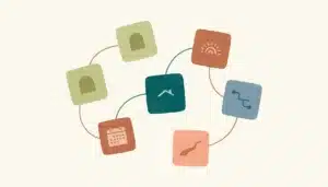 Abstract tiles representing top STR content tools connecting into one unified direct booking system