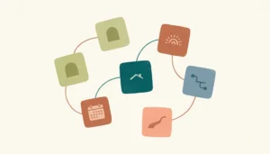 Abstract tiles representing top STR content tools connecting into one unified direct booking system