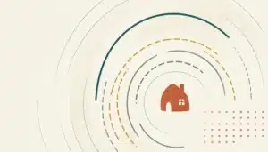 Abstract illustration of radiating arcs around a house shape, symbolizing why isn't my airbnb showing up in search