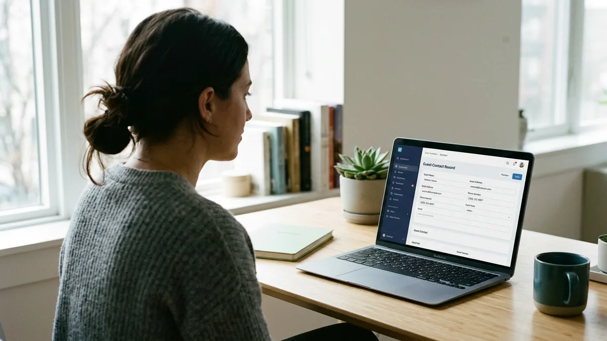 Guest CRM dashboard with a contact record, relevant to the PMS and channel manager difference for short-term rentals