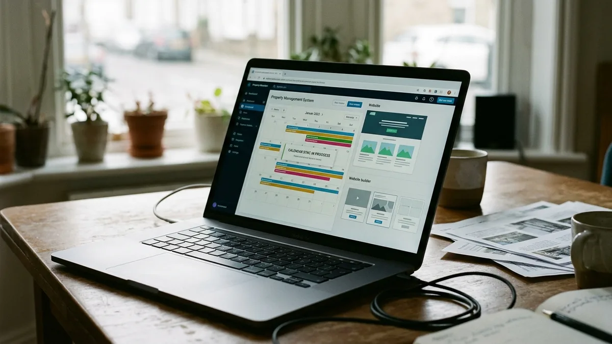 PMS dashboard syncing availability to a direct booking website for hosts deciding between direct bookings and Airbnb