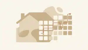 Flat illustration of a house roofline and tile grid with a terracotta line stepping up and down, evoking how dynamic pricing works for rentals