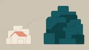 Abstract illustration of two unequal shape clusters showing how much commission Airbnb takes from vacation rental hosts yearly
