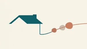 Abstract illustration of a rooftop shape and rising line symbolizing landing longer Airbnb stays without cutting nightly rate