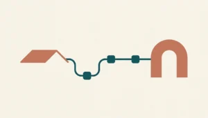 Abstract illustration of a rooftop shape linked by nodes to an arch, symbolizing how to list your property on Google Vacation Rentals step by step