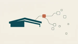 Abstract illustration of a rooftop shape connected to nodes, symbolizing how to run a remote vacation rental business without losing control